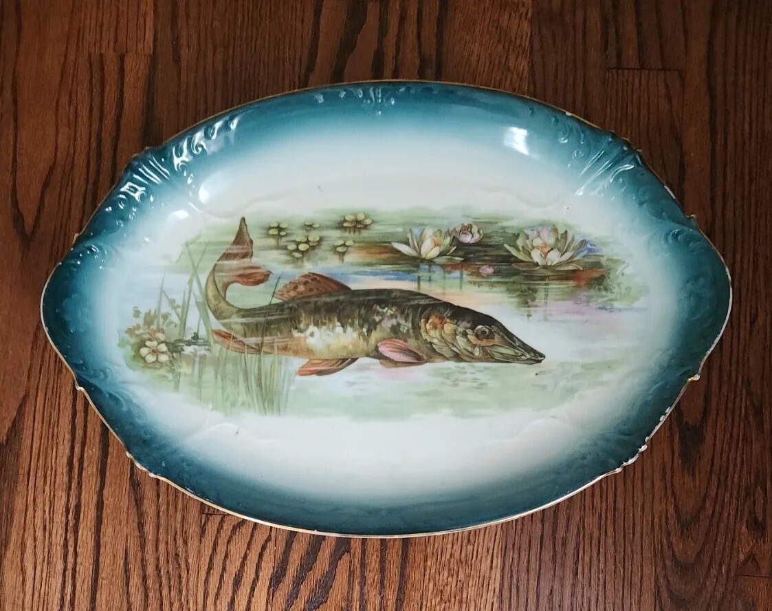 9* Joseph Schachtel Porcelain Fish Plates & Serving Platter