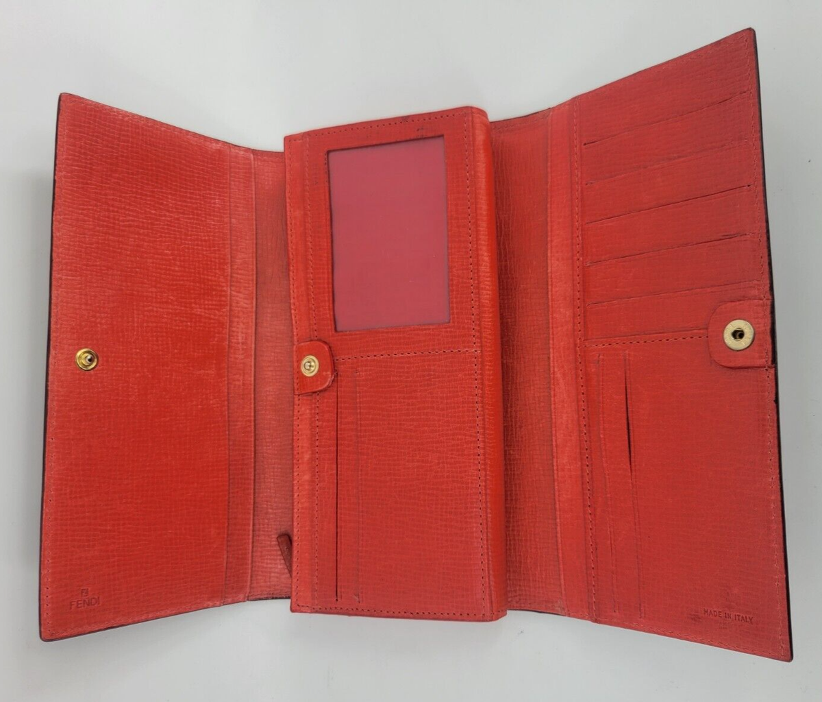 Fendi Monogram Long Folding Wallet Women Zucca Red Interior: Ships