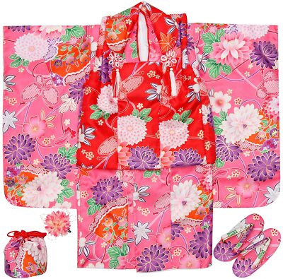 Full Kimono set Ceremony Girls Dress New Years Celebrate Sakura