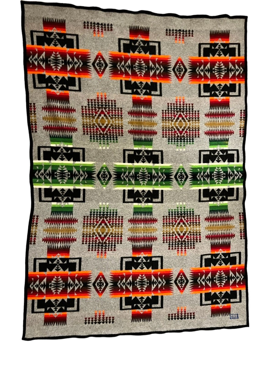 Pendleton Beaver State Wool Blend Blanket Grey Black Orange Red