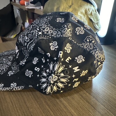 Supreme Bandana 5 Panel Box hat Logo Spell Out Camp Cap Leather