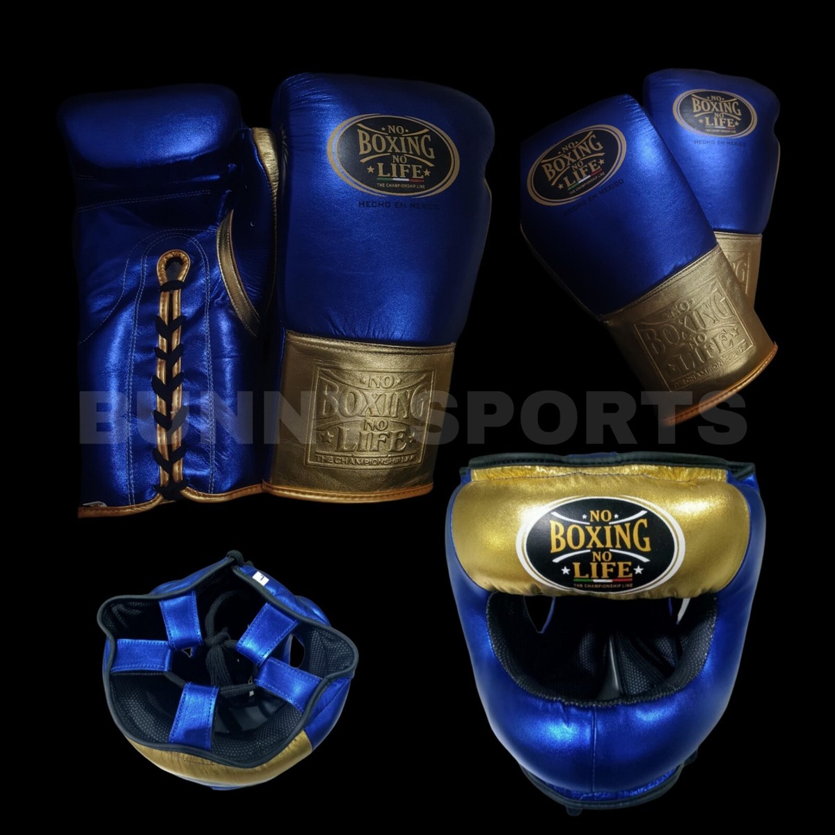 No Boxing No Life Sparring Set Boxing Gloves Head Guard Blue/Gold