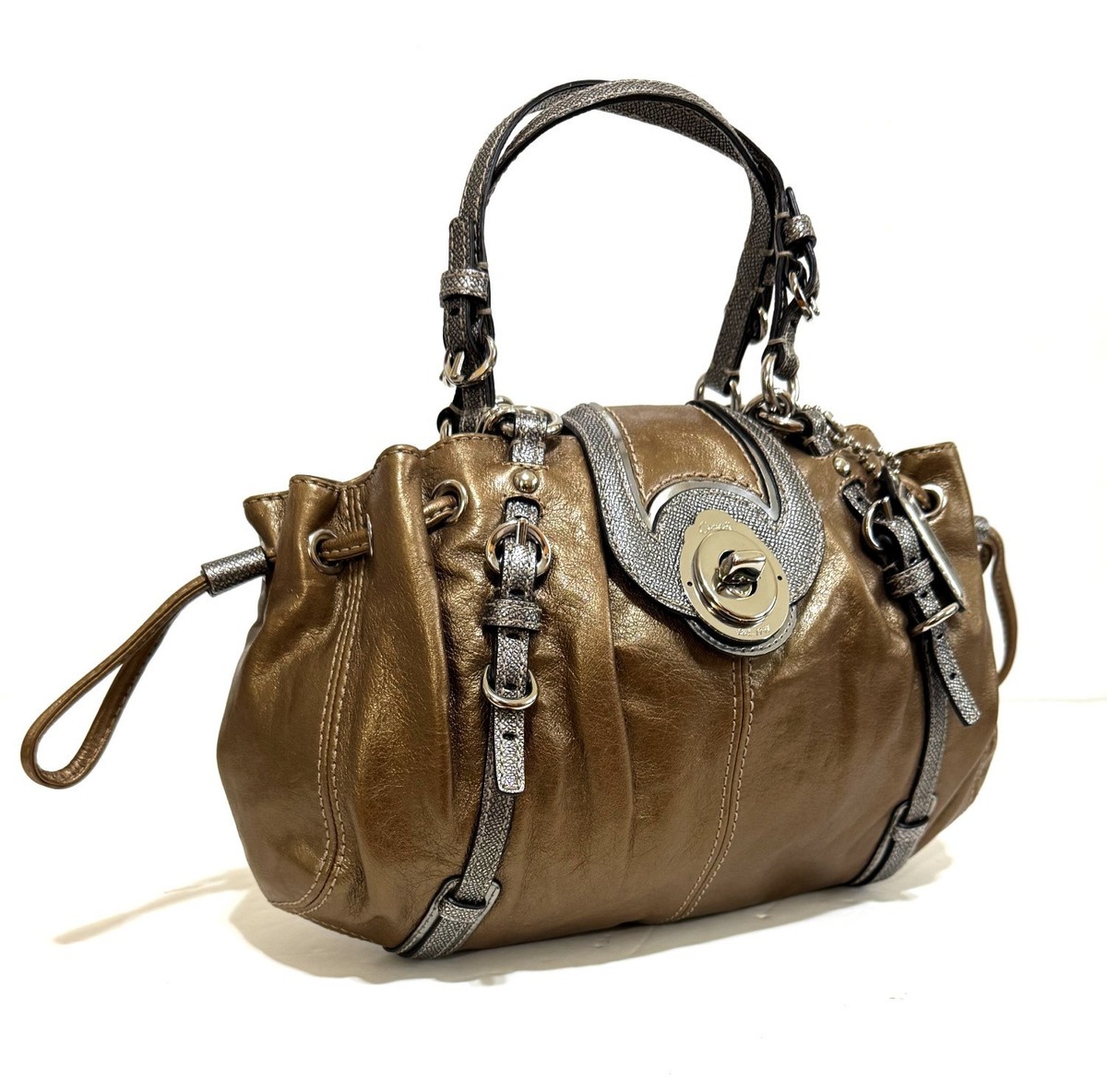 NICE Coach Y2K Legacy Metallic Bronze Drawstring Tote Bag Purse