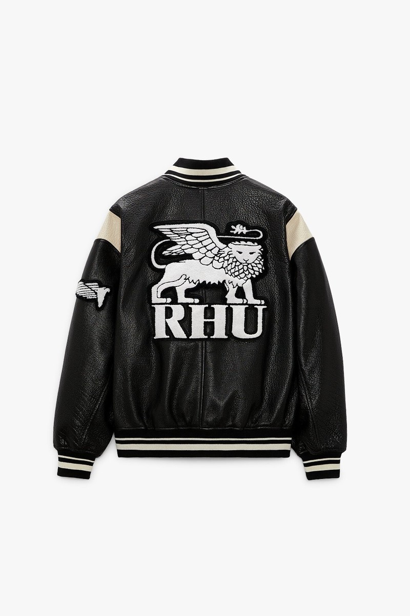 New Zara X Rhuigi Genuine Leather Bomber Jacket S Black 5388/337