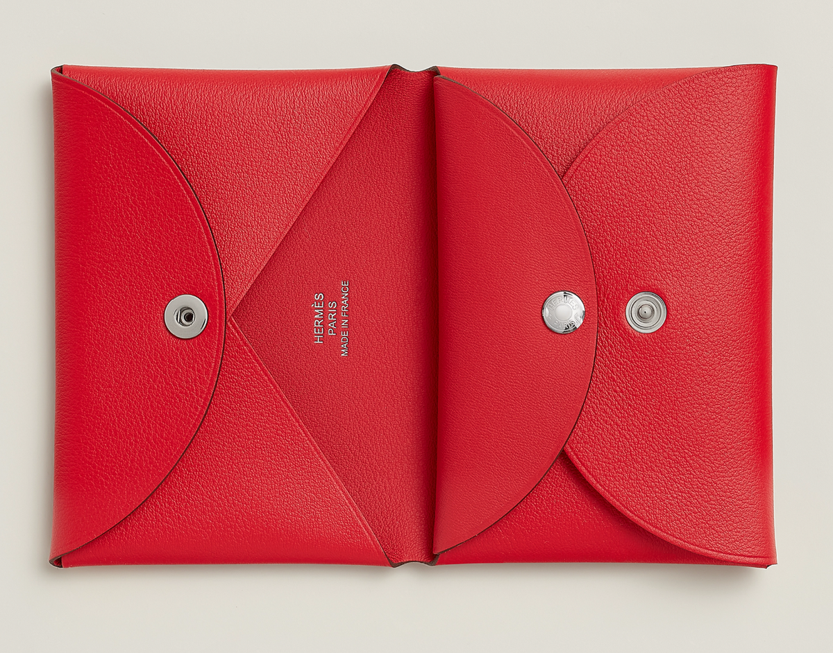 Hermes Wallet Calvi Duo Compact Dachshund Dog Rouge De Coeur Red