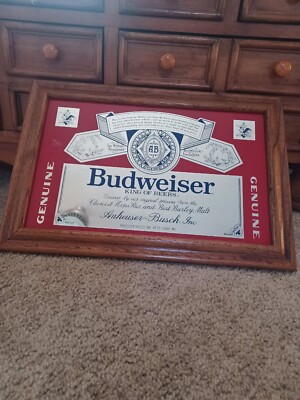 Vintage Budweiser King of Beers Framed Mirror Sign 12 1/2X18 1/2