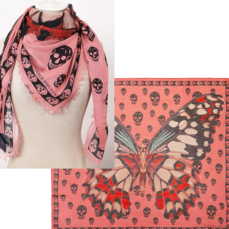 NEW $545 ALEXANDER MCQUEEN Pink GIANT BUTTERFLY Skull Print Modal