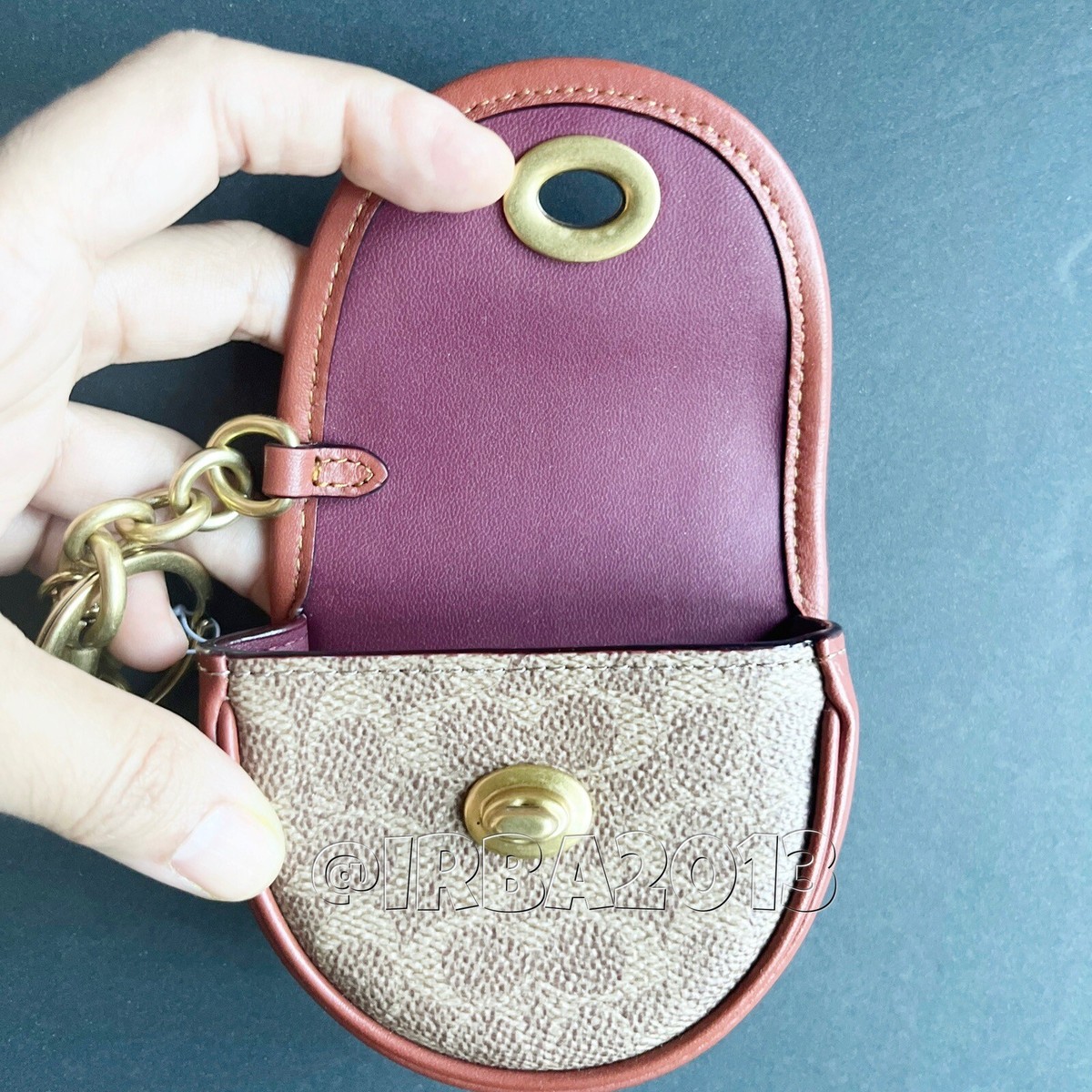 NWT Coach Mini Saddle Turnlock Bag Charm In Signature Canvas Tan