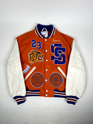 SUPREME TIGER VARSITY JACKET ORANGE SIZE SMALL FW23 WEEK 1 | eBay