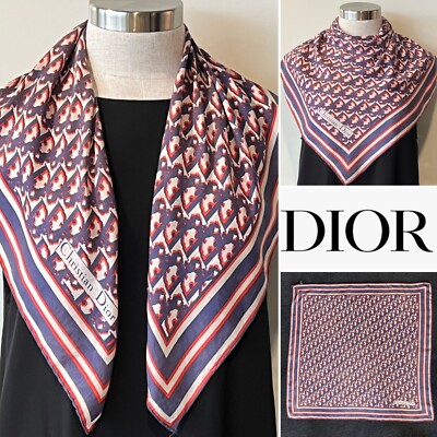 DIOR Paris Vintage Red/Navy Silk Twill 