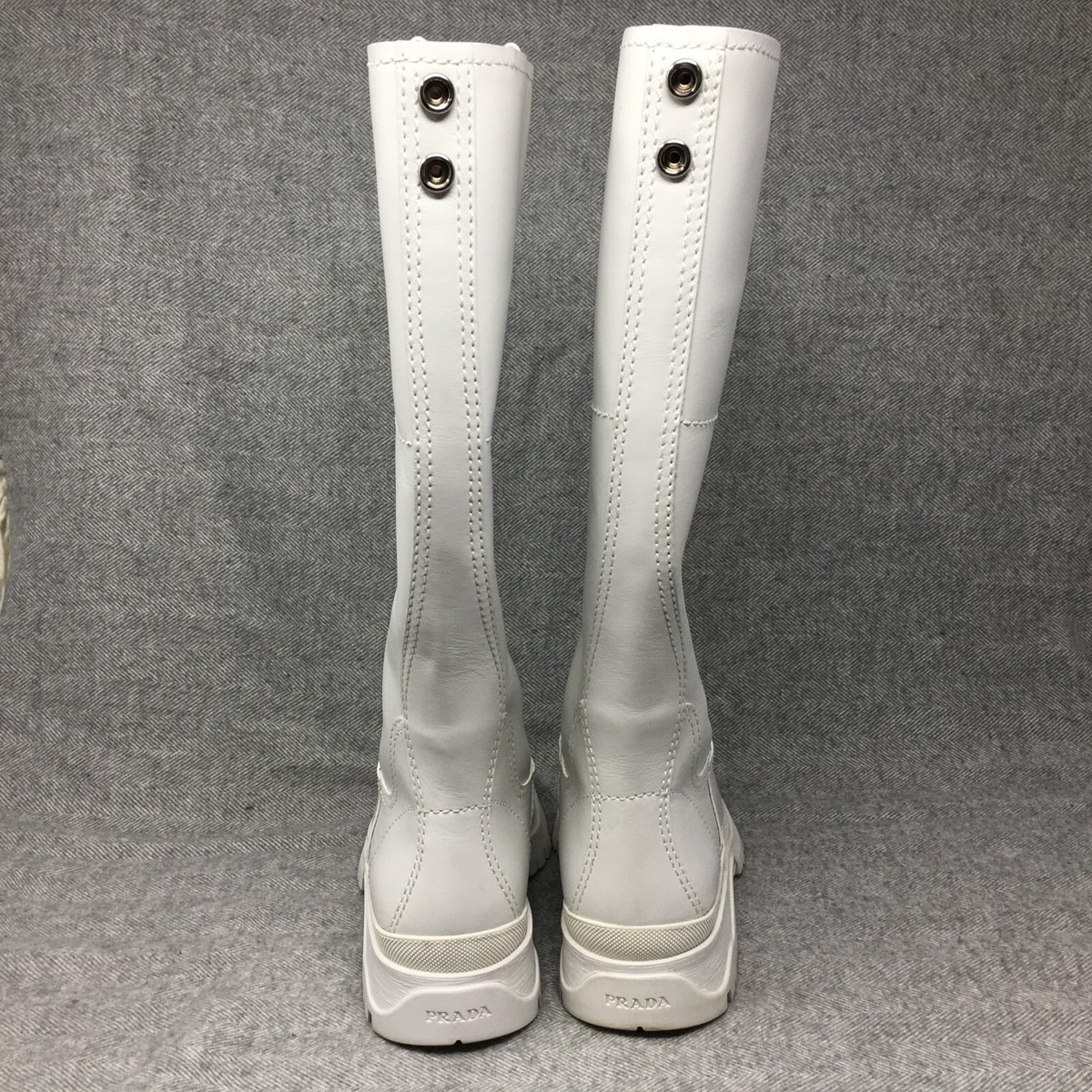 Prada Tall Rain Boots Shoes Womens Size 6 US 36 EU White Pink