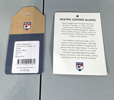 Hestra CZone 5-Finger Leather Glove, Vertical Cut, Unisex Size 7
