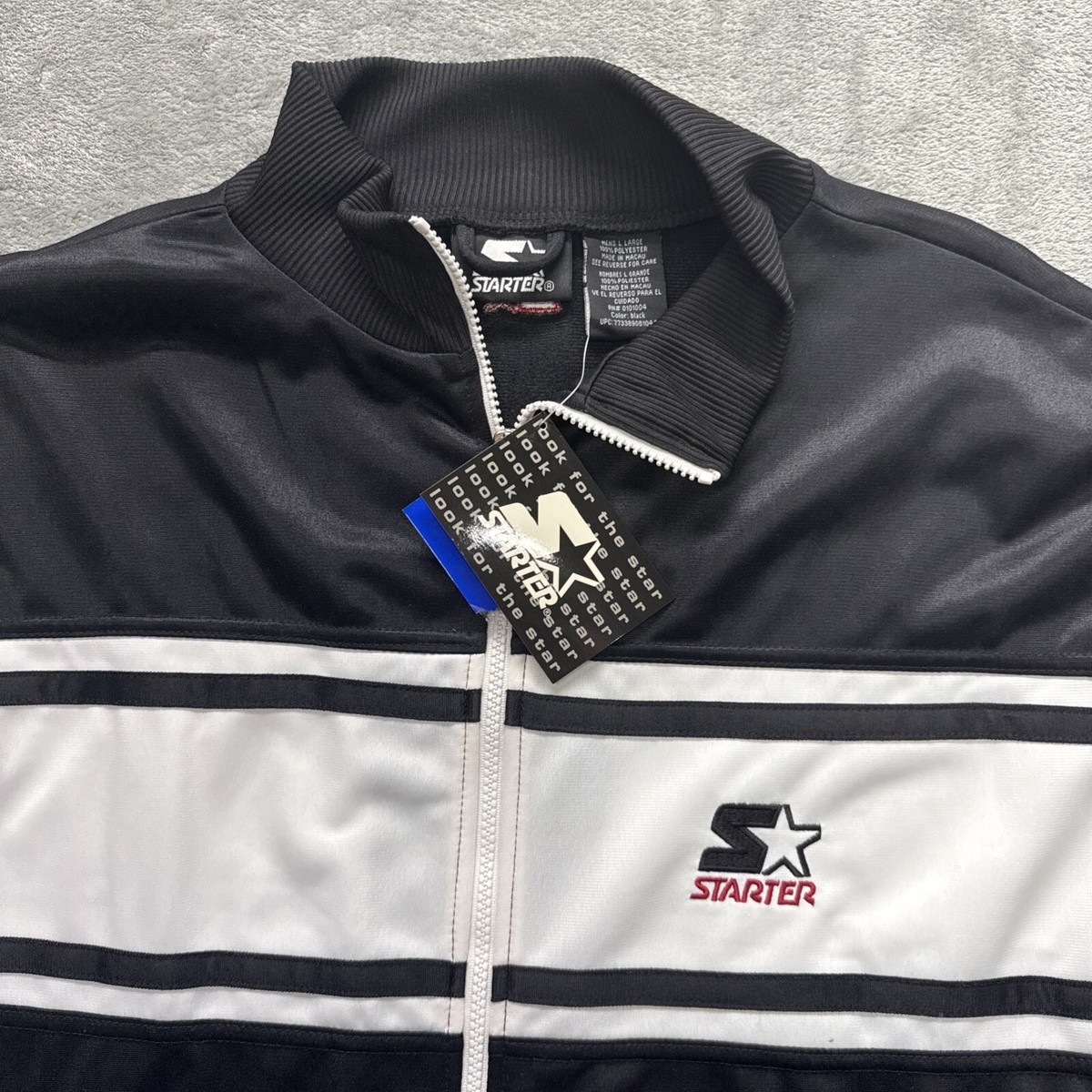 Vintage Starter Full Zip Warm Up Jacket Size L Black White , New