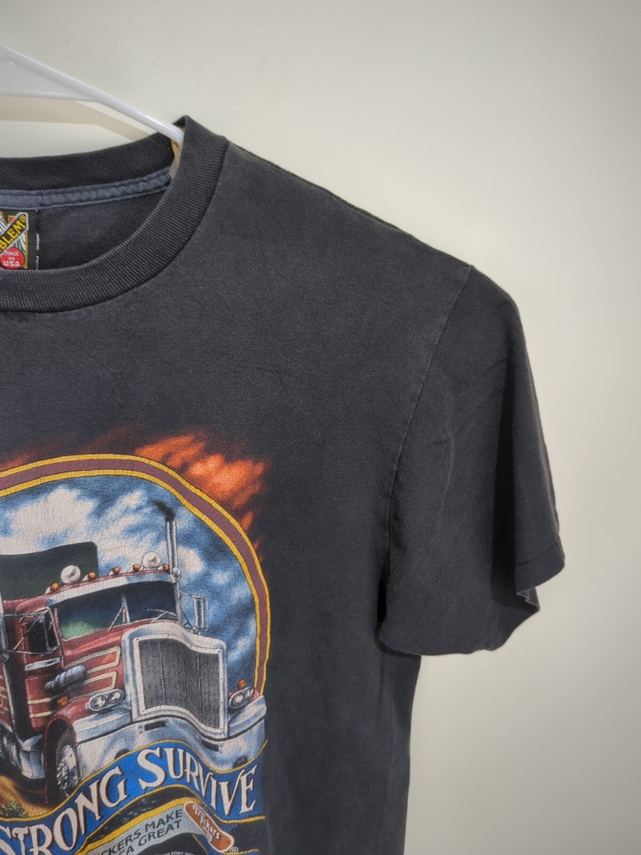 Vintage Truckers Only 3D Emblem T Shirt 1992 The Strong Survive L
