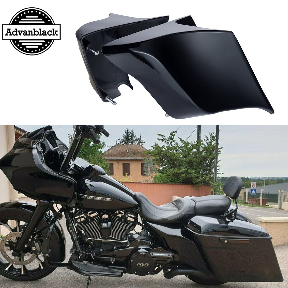 Vivid Black Stretched Extended Side Cover Panel For Harley Street