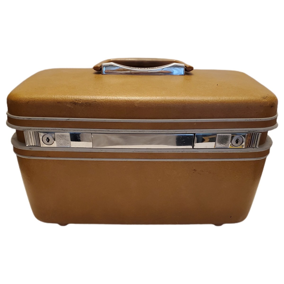 Vintage Samsonite Silhouette Gold Beauty Makeup Train Case Tray