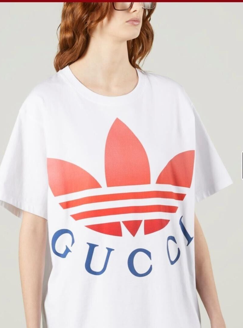 GUCCI x Adidas White red Logo T-Shirt Men's Size Medium Cotton