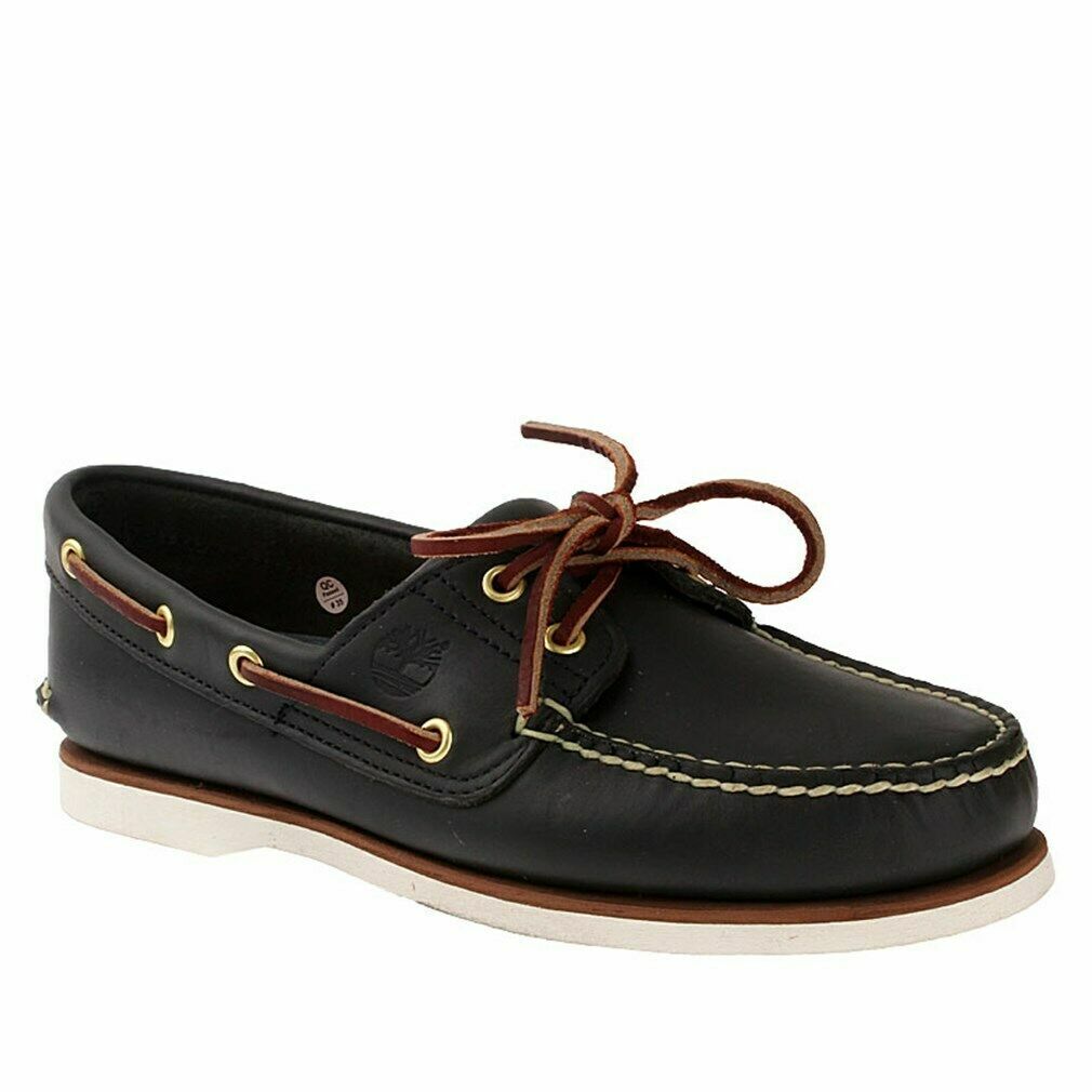 Timberland Mens 2 Eye Classic Handsewn Leather Boat Shoes Navy