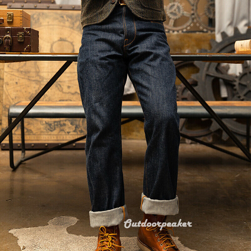 Red Tornado Men Workwear Straight High Waist Jeans 14oz Raw