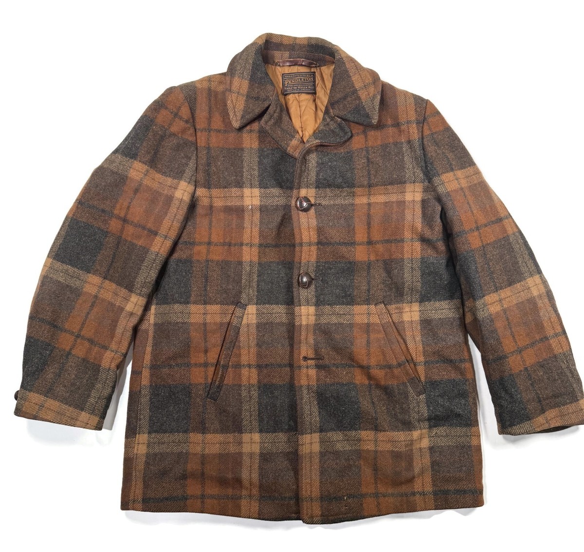 Vintage Pendleton Jacket Brown Plaid Wool USA 50s Chore Car Coat