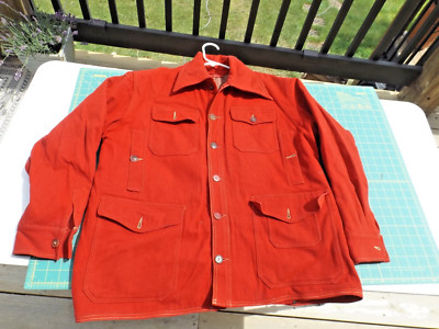Vtg 1950's White Stag Red Mackinaw Coat Hunters Wool Jen-tel-lite