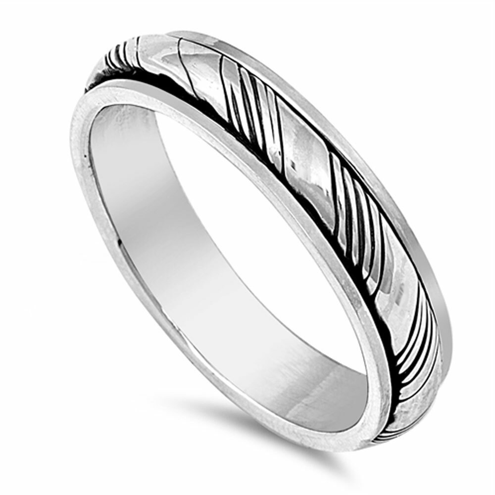 Men 5mm 925 Sterling Silver right hand Band Oxidize Finish Spinner