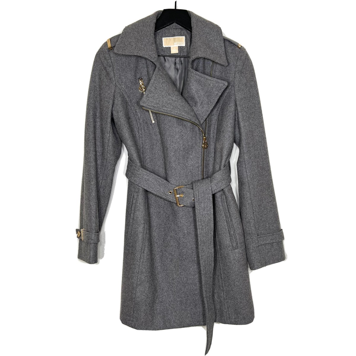 Michael Kors Womens Wool Trench Coat Size 4 Grey | eBay