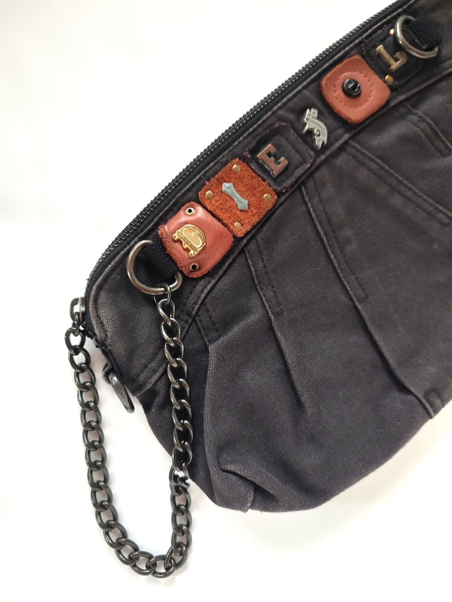 DIESEL Clutch Bag With Leather Logo In Black 00s Y2k Vintage Rare