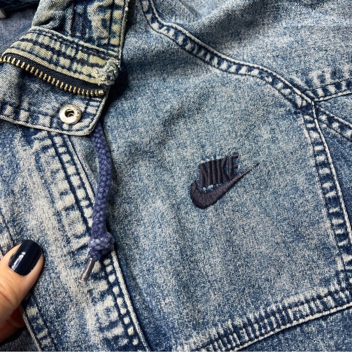 Vintage Nike Challenge Court Distressed Denim Bomber Jacket Acid