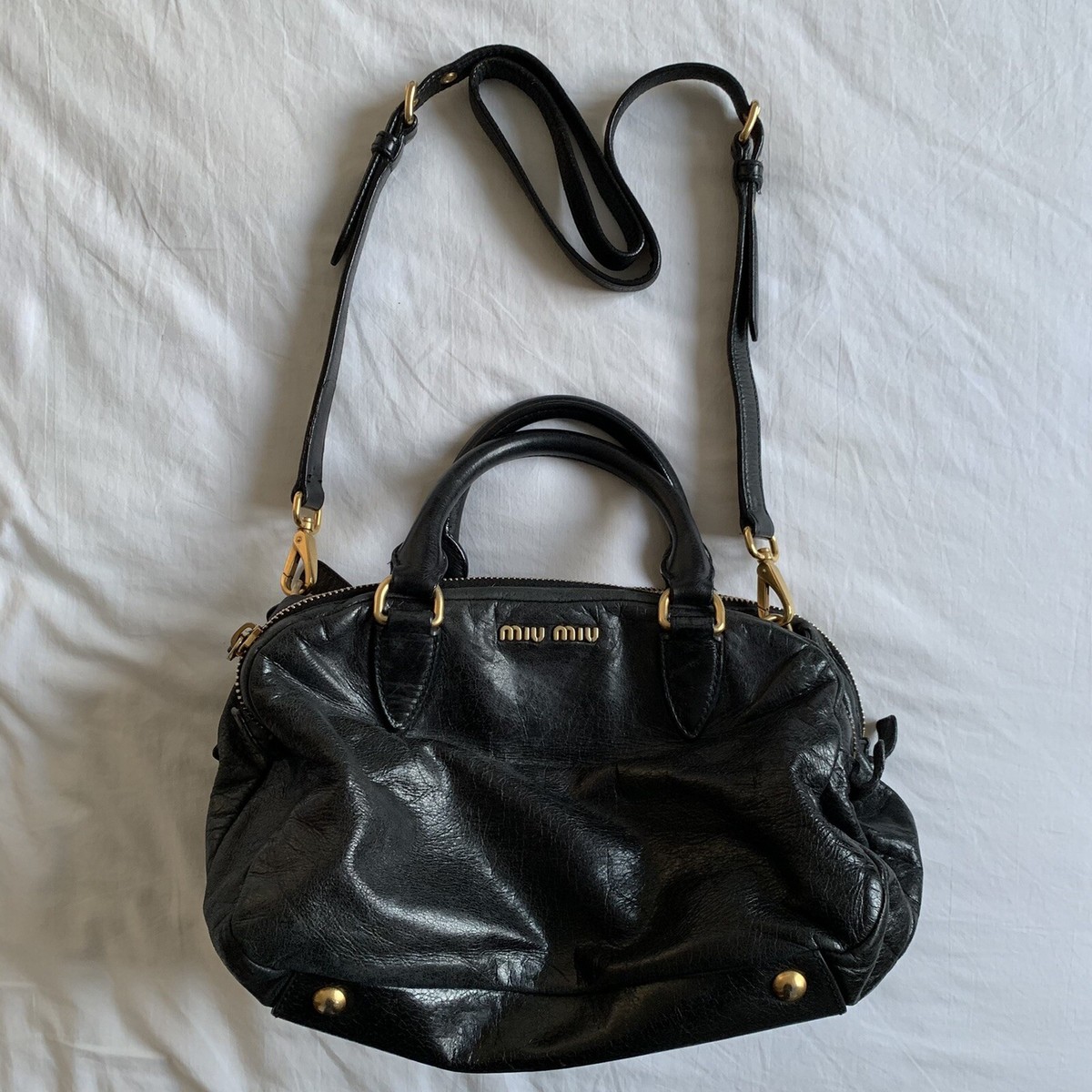 MIU MIU Bauletto Vitello Lux Nero Vintage Black Calfskin Leather