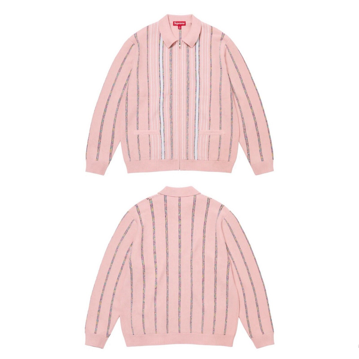 Supreme Pink Stripe Zip Up Cardigan Sweater Speckle (FW24) - Size