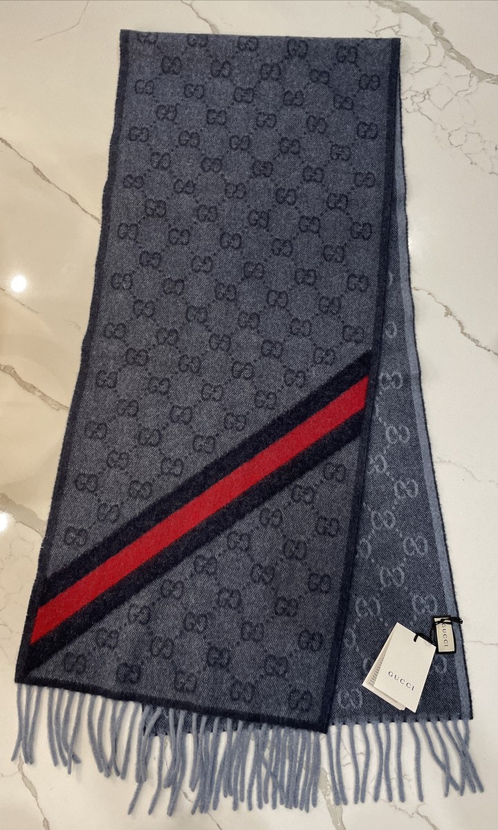 NWT GUCCI Wool SCARF 570603 3G200 1466 SC NIKKY O 37X190 WO Blue