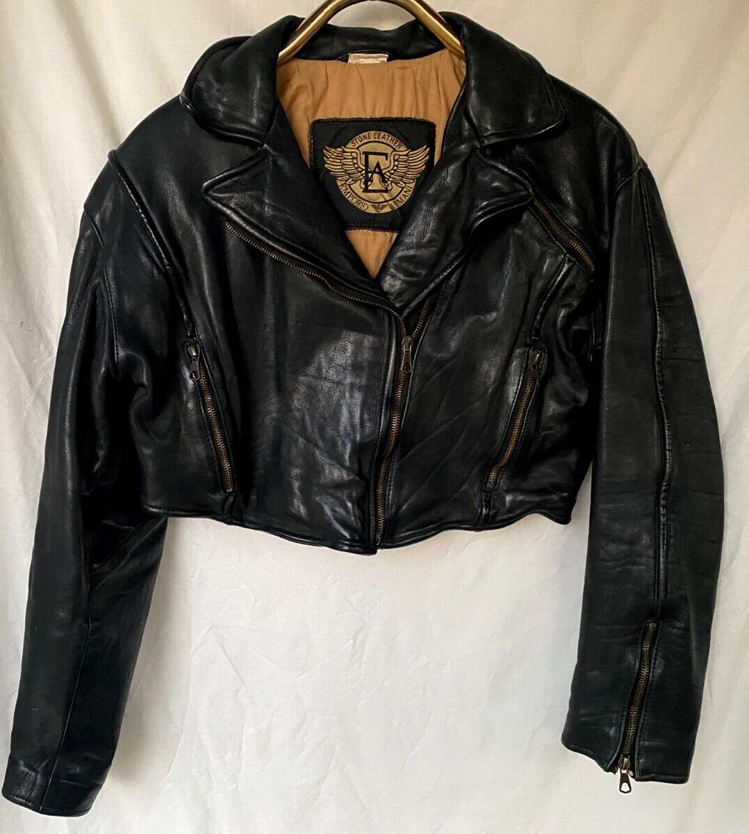 VTG 80s..EMPORIO ARMANI..LEATHER..CROPPED..BLACK..MOTORCYCLE