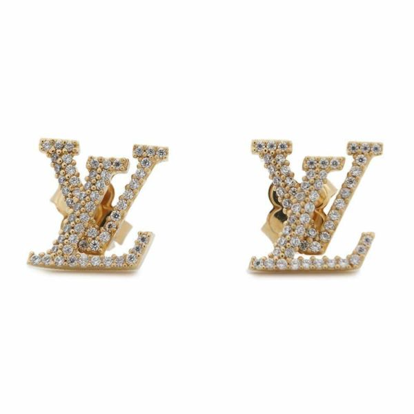 LOUIS VUITTON Earrings Gold GP Rhinestones LV Logo M00609 VA1212 F