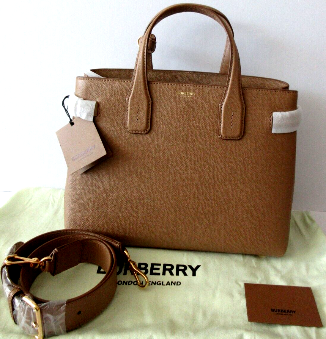 Burberry Banner Tote House Check Derby Shoulder Bag Dark Sand