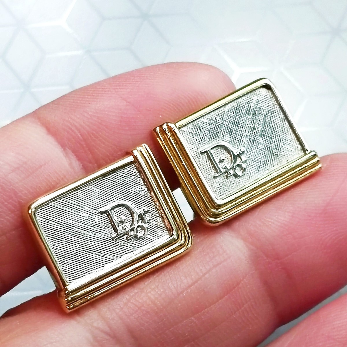 Christian Dior Germany Gold & SilverTone With Logo Dior Cufflinks