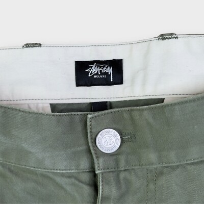 Stussy Deluxe Pants Mens 30x27 Green Chino Straight Leg Streetwear