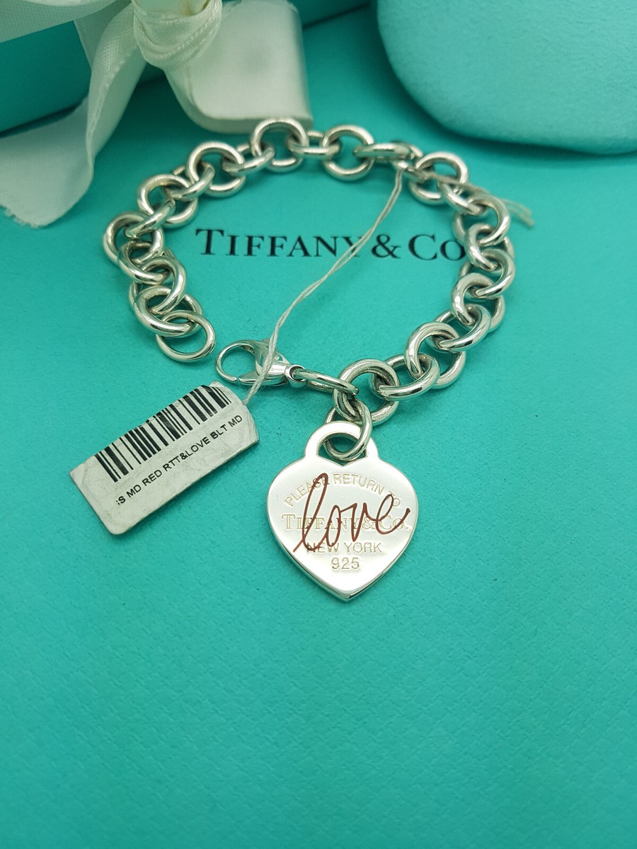 Return to Tiffany & Co Red Enamel Heart Sterling Silver LOVE Charm