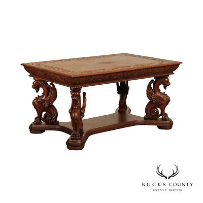 RJ Horner Anti Renaissance Revival Griffin Carved Oak Writing Desk