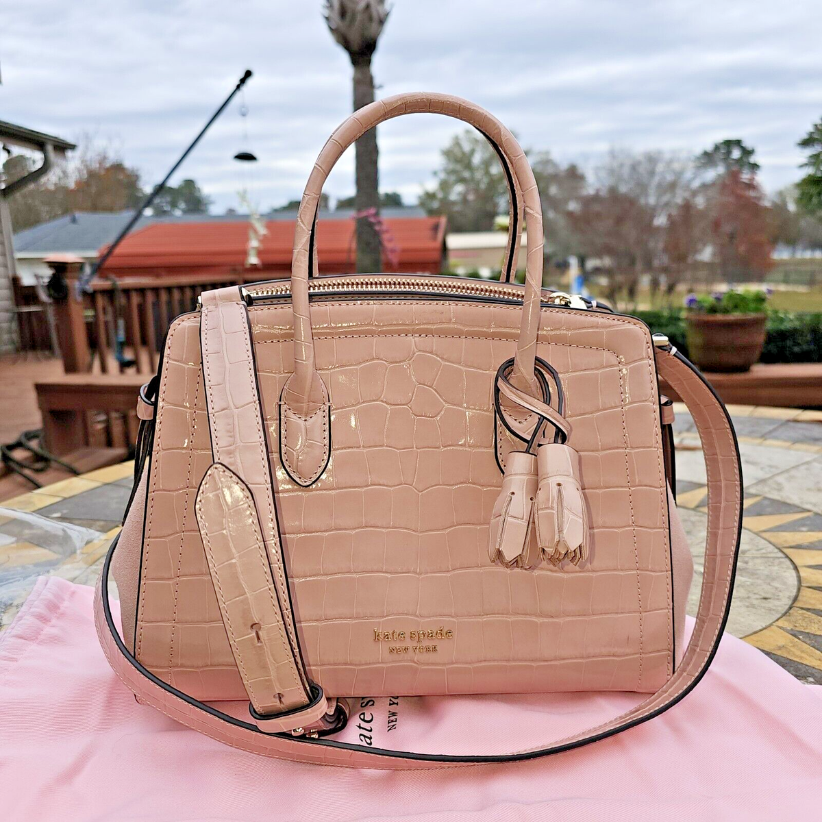 kate spade-Knott- Croc Embossed Leather Medium Satchel/ Xbody