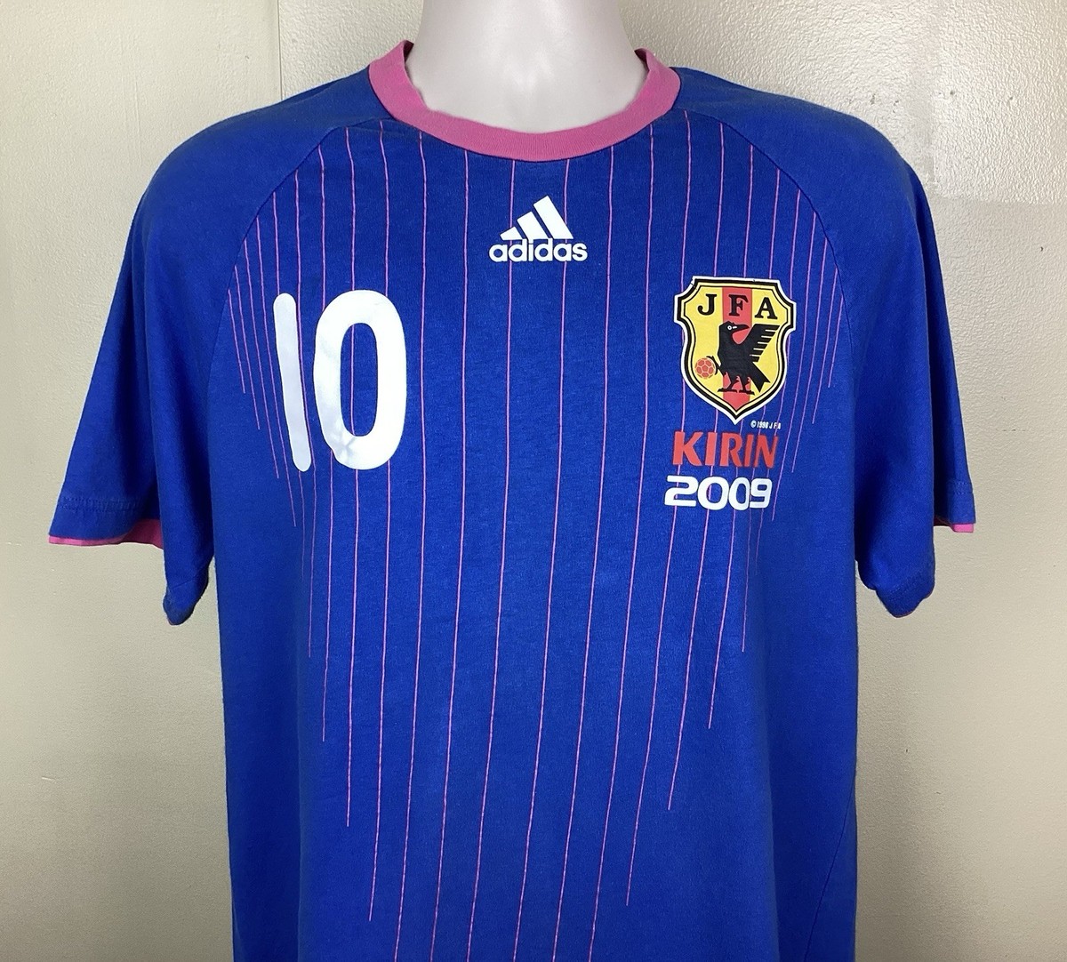 Adidas 2009 Japan Soccer Kirin Ringer T-Shirt Blue L JFA Jersey