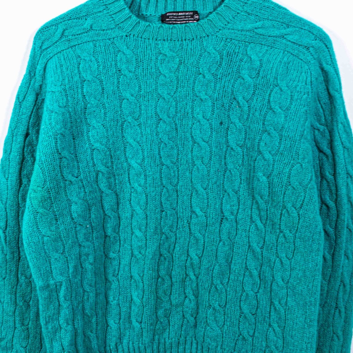 Brooks Brothers Shetland Wool Cable Knit Sweater Distressed Size