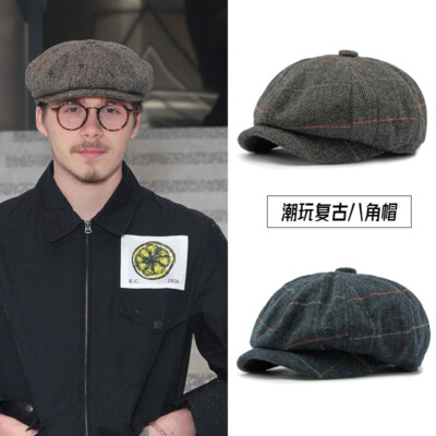 2023秋冬季新款八角帽男士英伦复古报童帽经典格纹司机帽画家帽女| eBay
