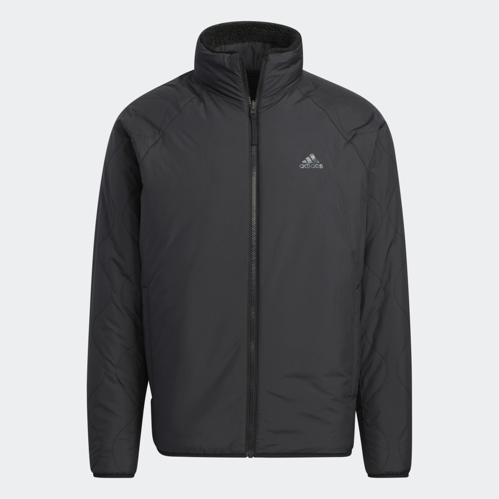 New Adidas Mens REVERSIBLE SHERPA JACKET HN2077 BLACK/GREY ASIAN