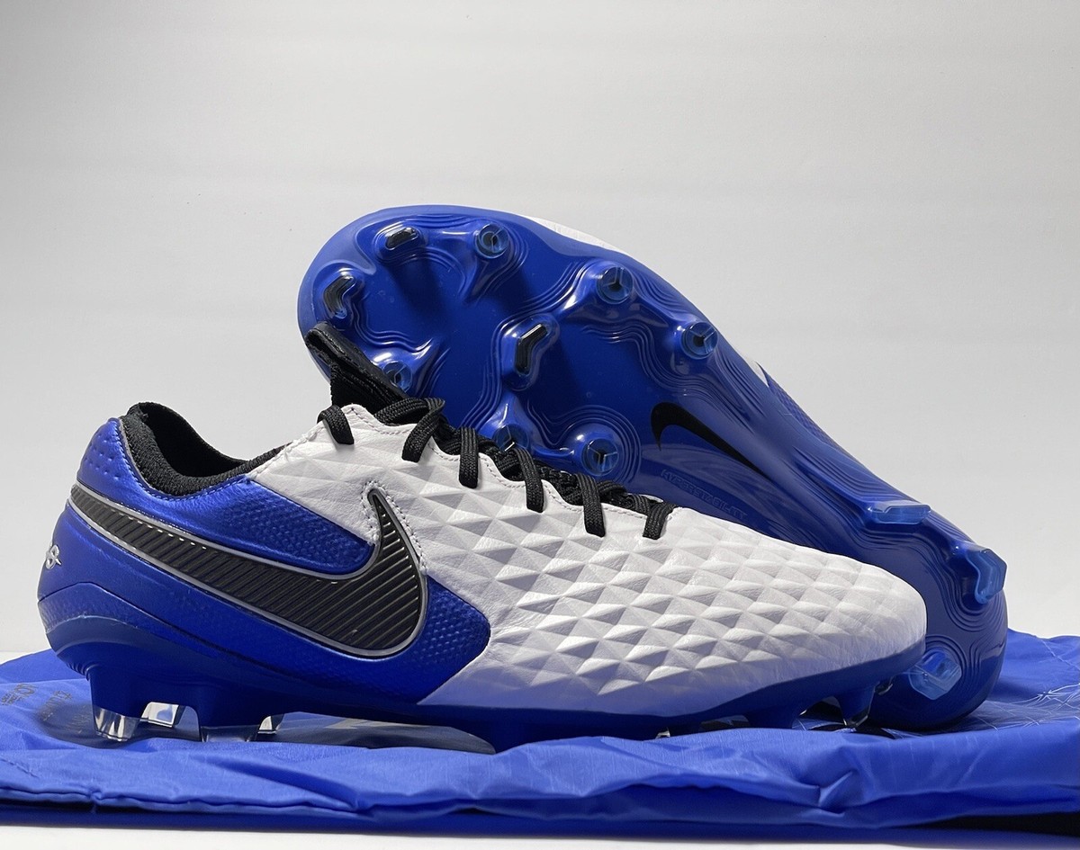 Nike Tiempo Legend 8 Elite FG White Blue Soccer Cleats AT5293-104