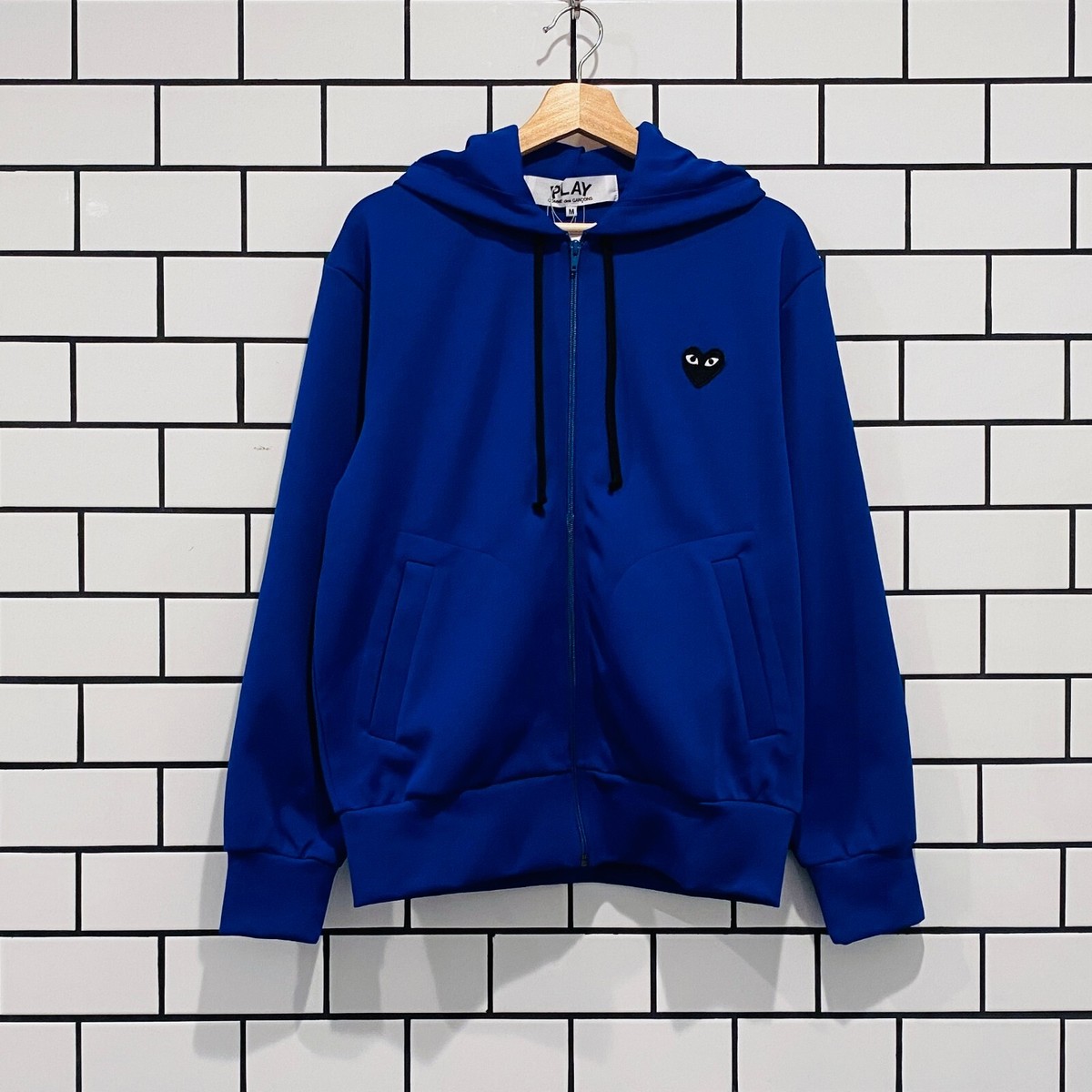 COMME DES GARCONS CDG PLAY BLACK HEART BIG LOGO ZIPPED HOODIE BLUE