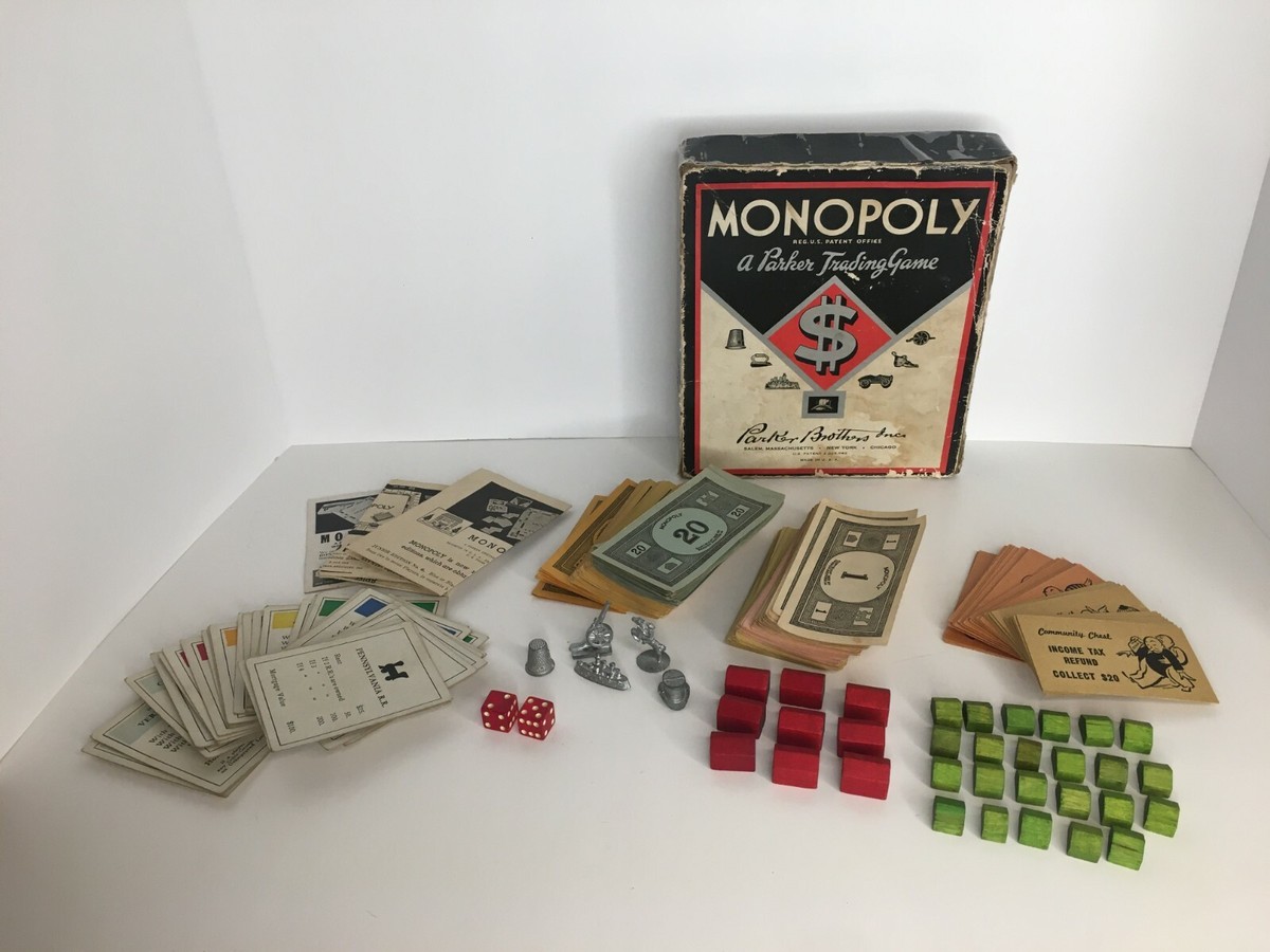 Monopoly 1946 Black Box REG Parker Brothers Wood Pieces 1936 Rules
