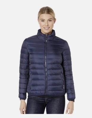 Tumi Women's Clairmont Packable Travel Puffer Jacket. Navy. Size L