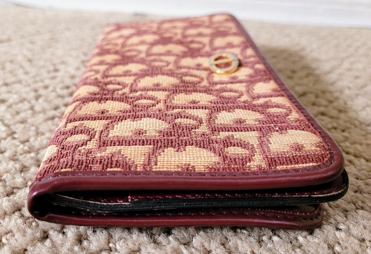 AUTH CHRISTIAN DIOR VINTAGE TROTTER PATTERN CANVAS BI-FOLD LONG