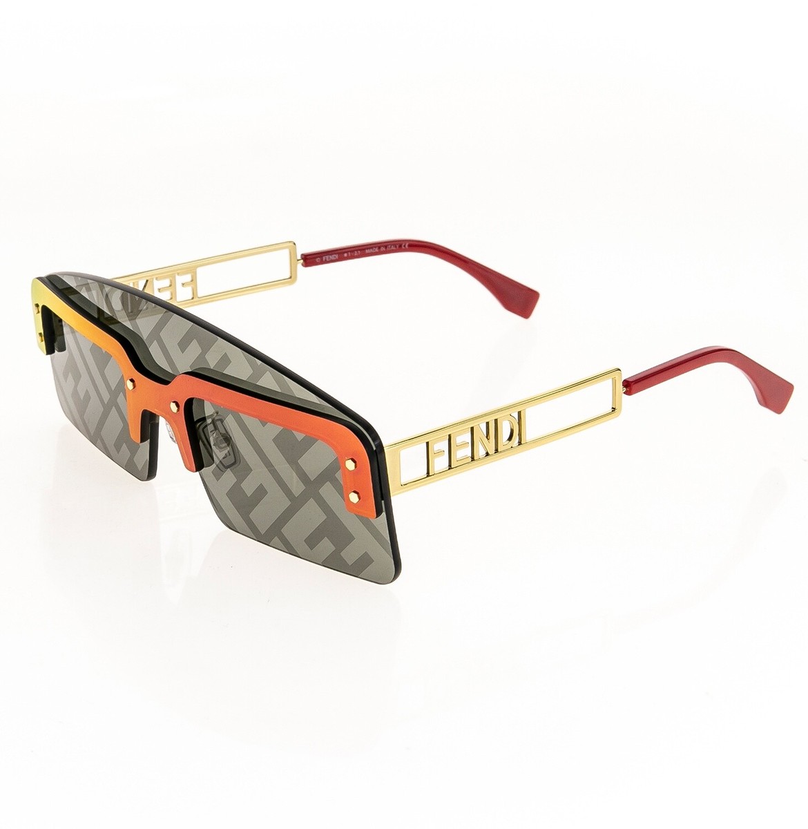 FENDI TECHNICOLOUR 40023 Red Gold FF Mirror Print Futuristic